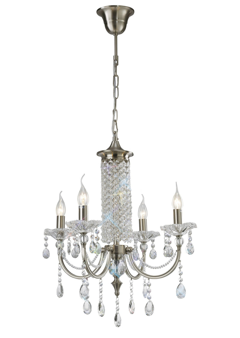 Diyas Leana Pendant 4 Light E14 Satin Nickel/Crystal • IL32084