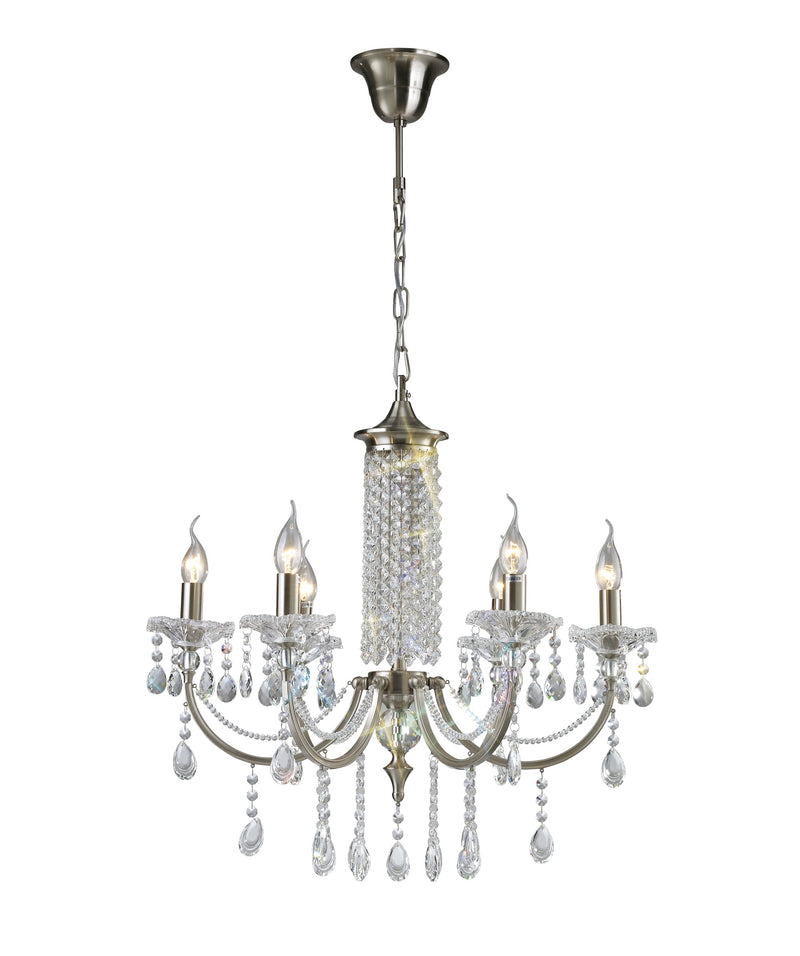Diyas Leana Pendant 6 Light E14 Satin Nickel/Crystal • IL32086