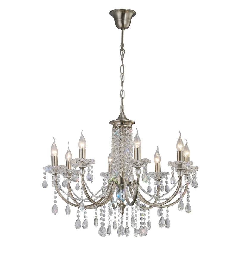 Diyas Leana Pendant 8 Light E14 Satin Nickel/Crystal • IL32088