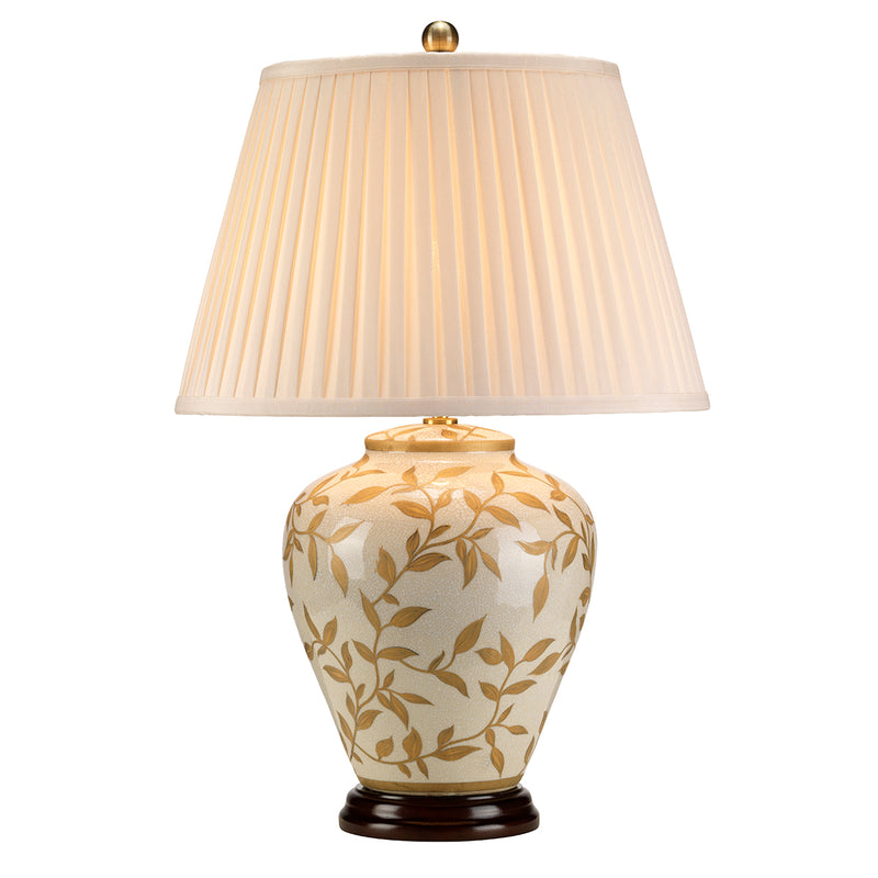 Elstead Lighting LEAVES-BR-GL-TL Leaves Brown/Gold Single Light Table Lamp Complete With Cream Polycotton Pleat Shade