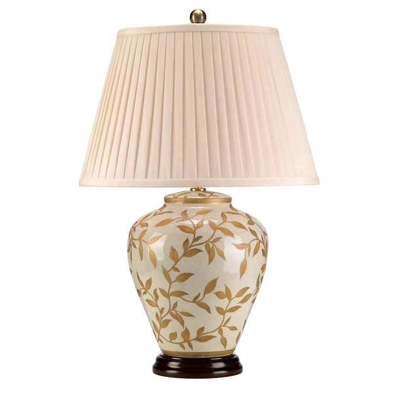 Elstead Lighting LEAVES-BR-GL-TL Leaves Brown/Gold Single Light Table Lamp Complete With Cream Polycotton Pleat Shade