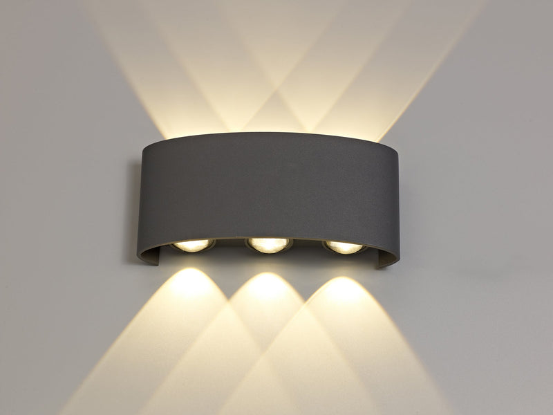 Deco Leoni Up & Downward Lighting Wall Light, 6W LED 3000K, Anthracite, 500lm, IP54, 3yrs Warranty • D0451