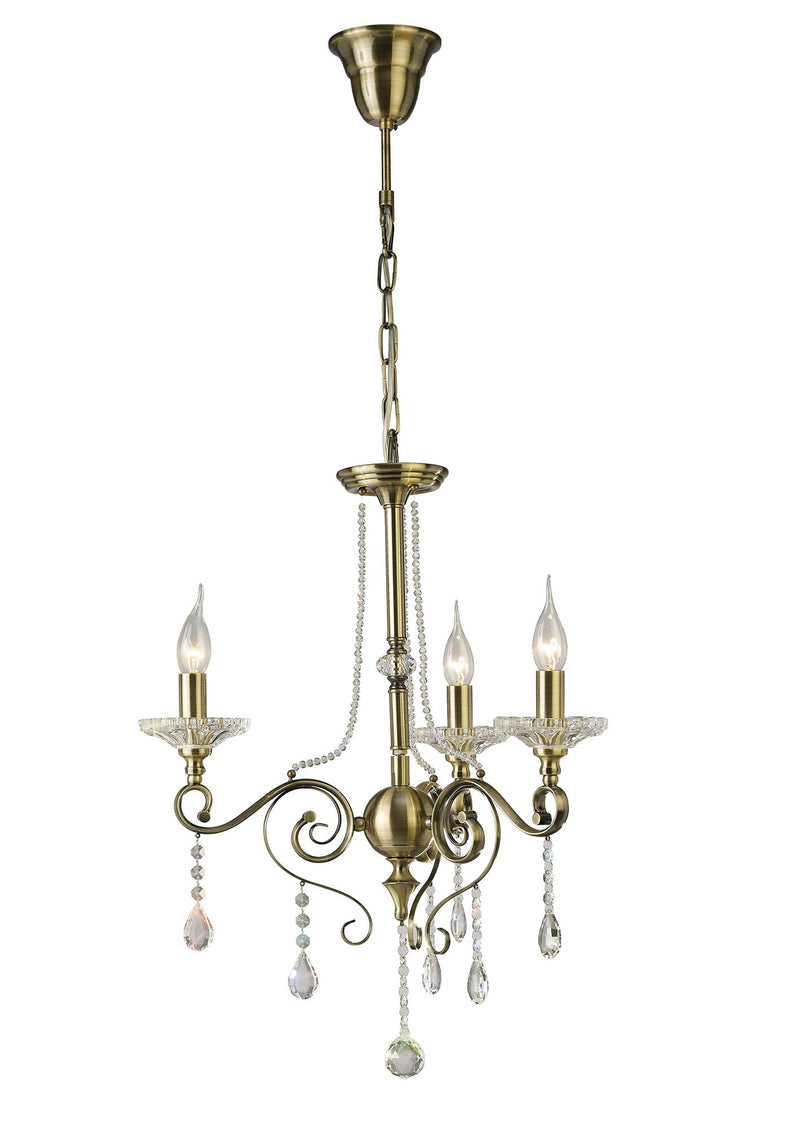 Diyas Libra Pendant 3 Light E14 Antique Brass/Crystal • IL32073