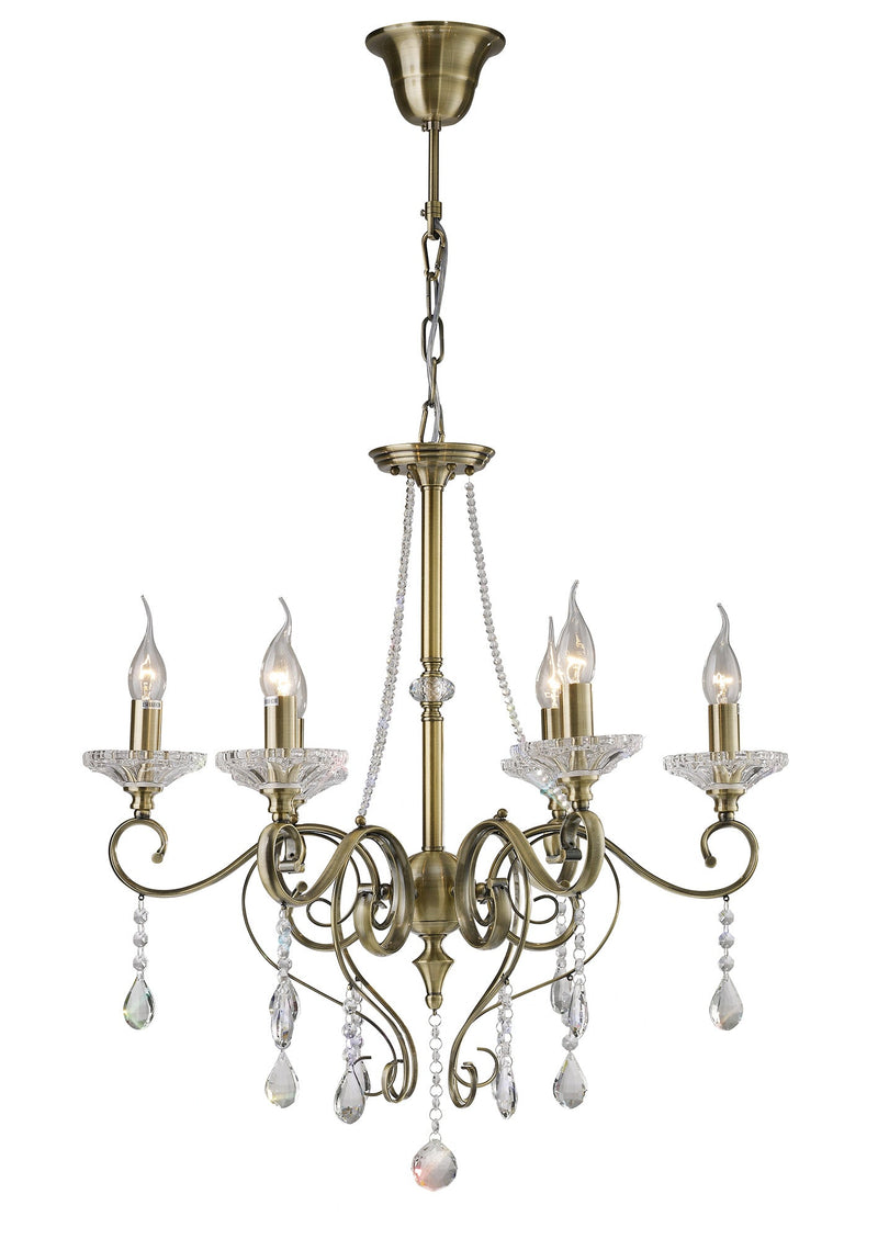 Diyas Libra Pendant 6 Light E14 Antique Brass/Crystal • IL32076