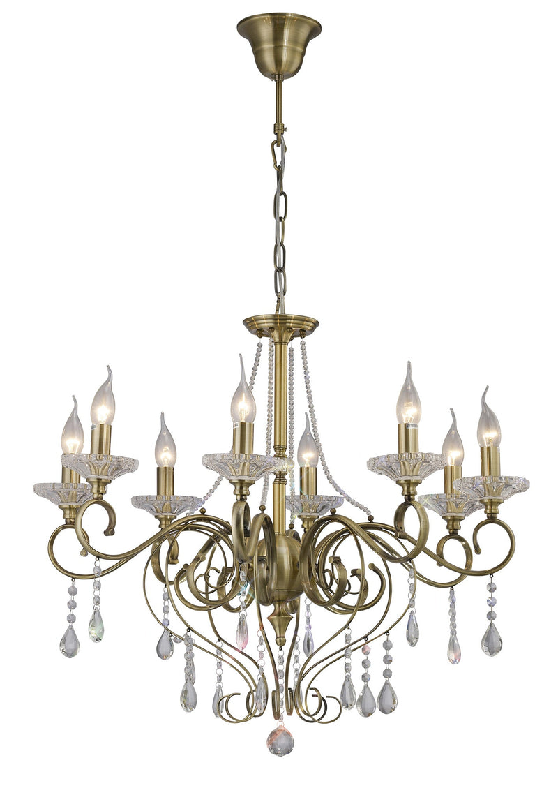 Diyas Libra Pendant 8 Light E14 Antique Brass/Crystal • IL32078