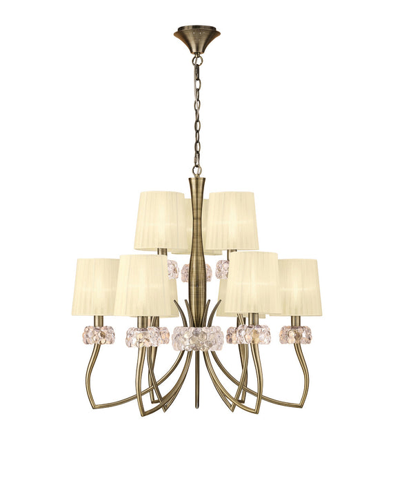 Mantra M4630AB Loewe 2 Tier Pendant 6+3 Light E14, Antique Brass With Cream Shades • M4630AB