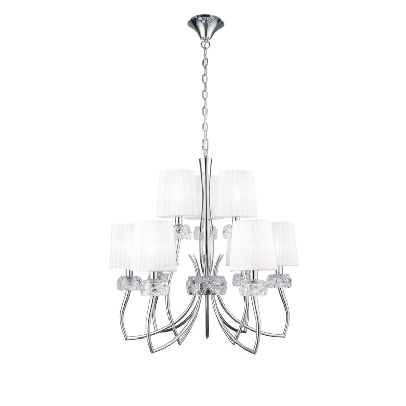 Mantra M4630 Loewe 2 Tier Pendant 6+3 Light E14, Polished Chrome With White Shades • M4630