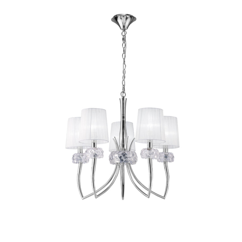 Mantra M4631 Loewe Pendant 5 Light E14, Polished Chrome With White Shades • M4631