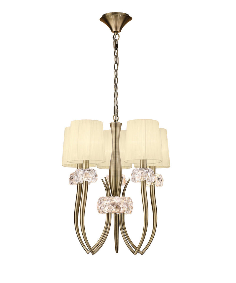 Mantra M4632AB Loewe Slim Pendant 5 Light E14, Antique Brass With Cream Shades • M4632AB