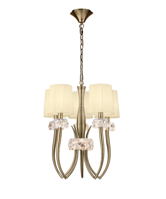 Mantra M4632AB Loewe Slim Pendant 5 Light E14, Antique Brass With Cream Shades • M4632AB