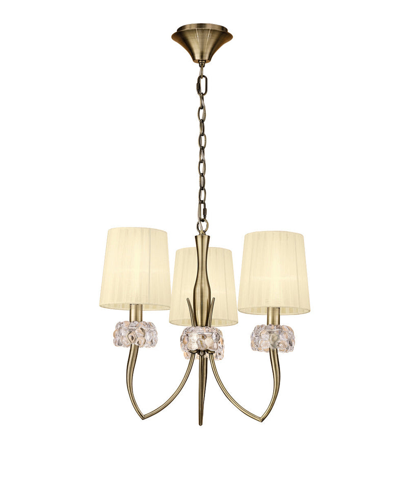 Mantra M4633AB Loewe Pendant 3 Light E14, Antique Brass With Cream Shades • M4633AB