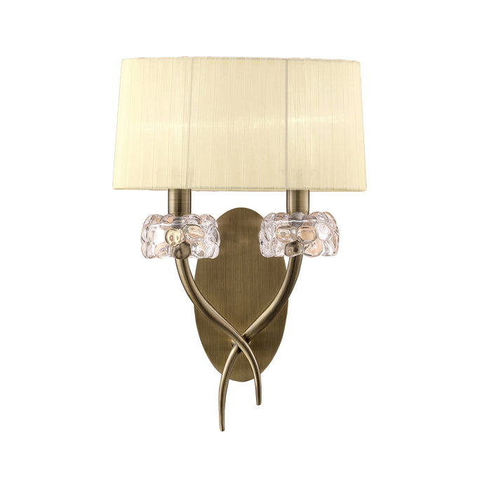 Mantra M4634AB/S Loewe Wall Lamp Switched 2 Light E14, Antique Brass With Cream Shade • M4634AB/S