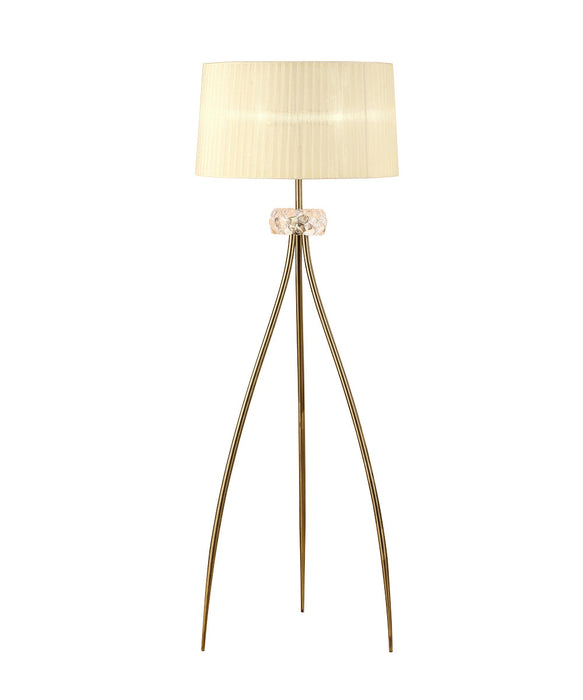 Mantra M4638AB Loewe Floor Lamp 3 Light E27, Antique Brass With Cream Shade • M4638AB