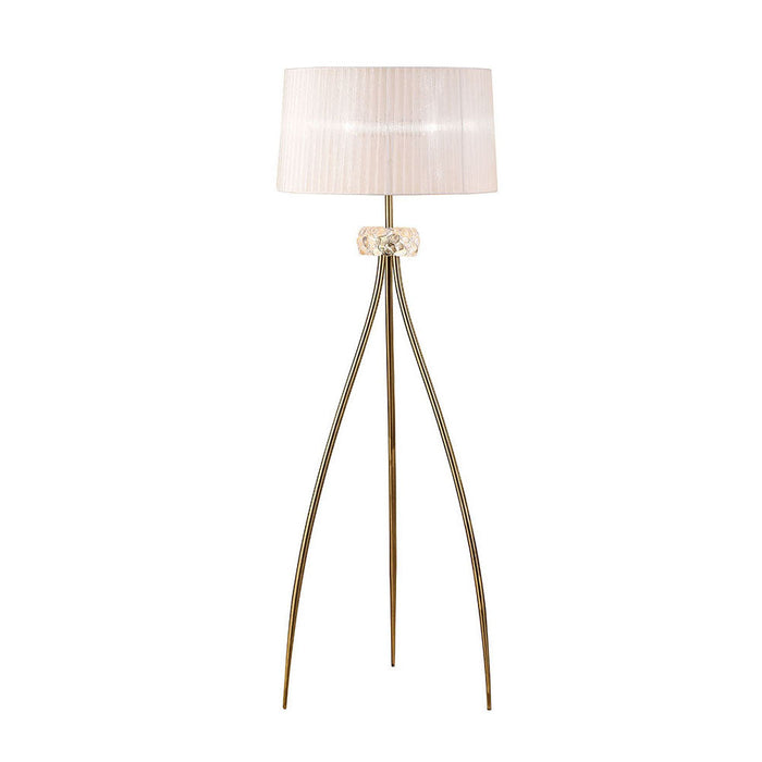 Mantra M4638AB Loewe Floor Lamp 3 Light E27, Antique Brass With White Shade • M4638AB/WS