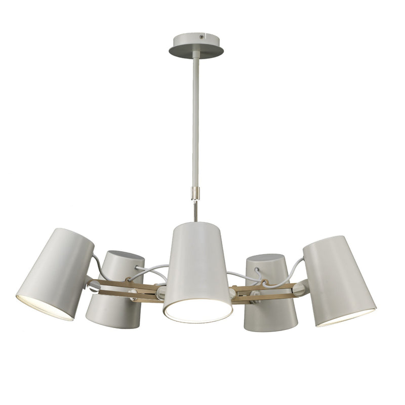 Mantra M3770 Looker Pendant 5 Light E27, Matt White/Beech • M3770