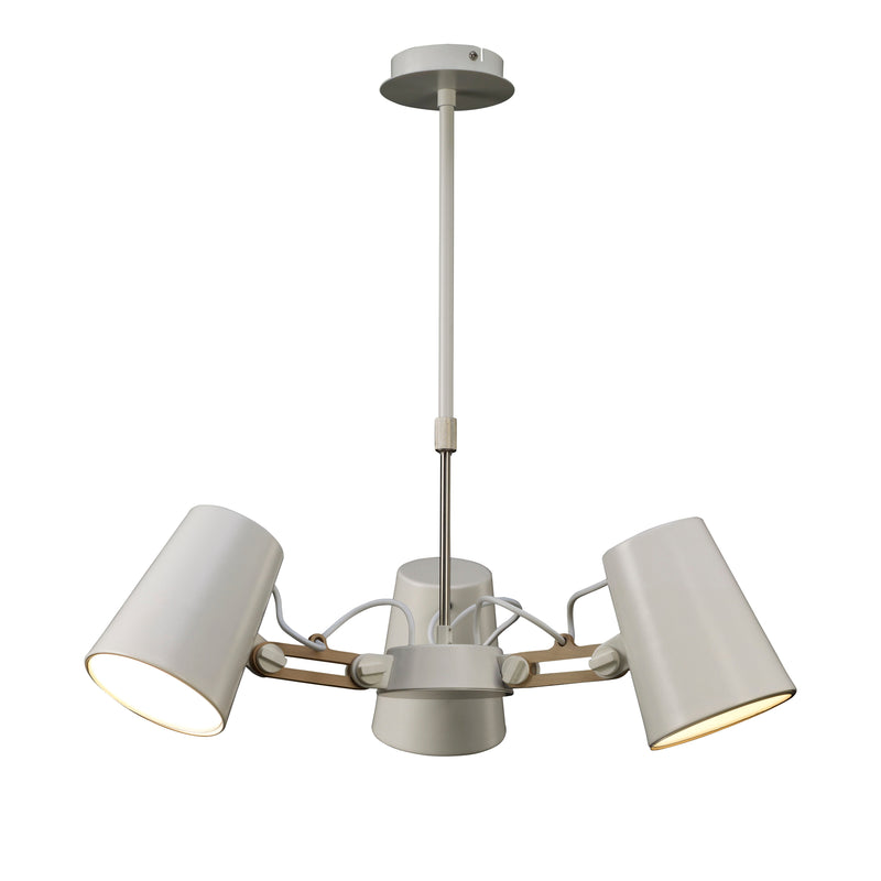 Mantra M3771 Looker Pendant 3 Light E27, Matt White/Beech • M3771