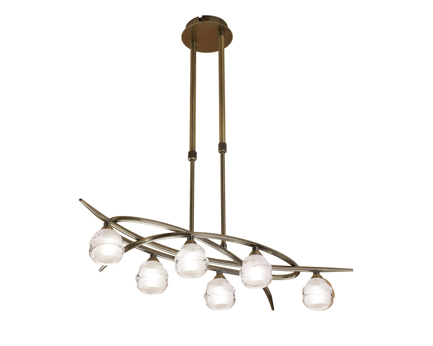 Mantra M1821 Loop Rectangular Telescopic Semi Flush Convertible 6 Light G9 ECO, Antique Brass • M1821