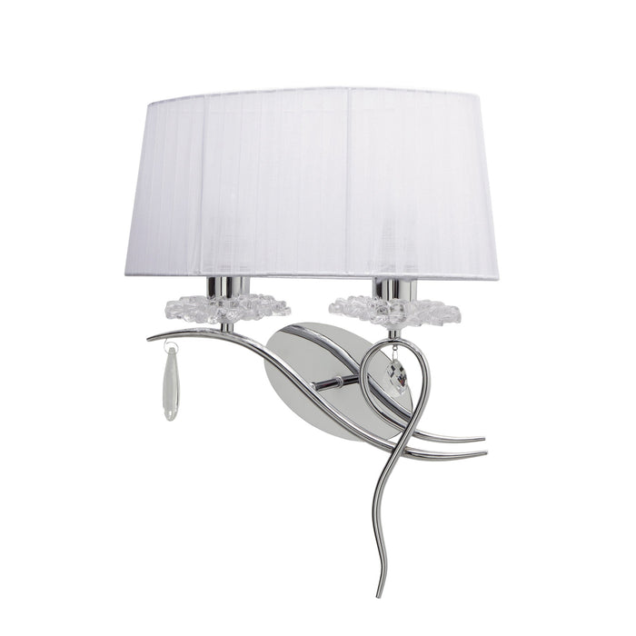 Mantra M5276/L Louise Wall Lamp Left 2 Light E27 With White Shade Polished Chrome/Clear Crystal • M5276/L