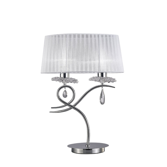 Mantra M5278 Louise Table Lamp 2 Light E27 Large With White Shade Polished Chrome/Clear Crystal • M5278