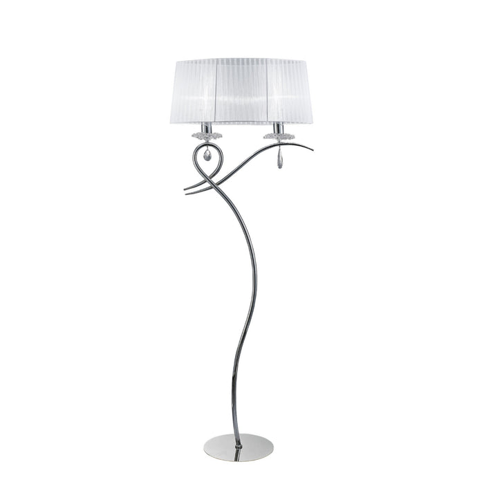 Mantra M5280 Louise Floor Lamp 2 Light E27 With White Shade Polished Chrome/Clear Crystal • M5280
