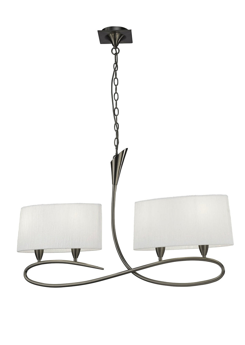 Mantra M3700 Lua Linear Pendant 2 Arm 4 Light E27, Satin Nickel With White Shades • M3700