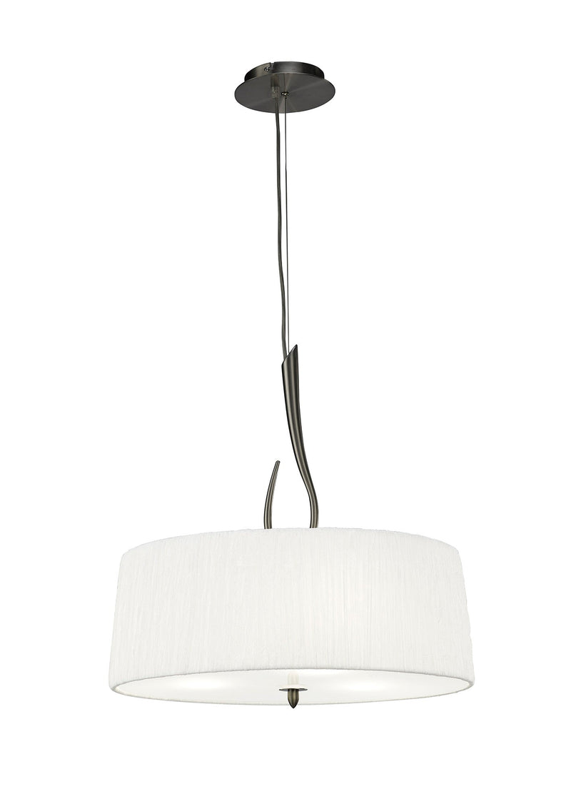 Mantra M3704 Lua Pendant 3 Light E27, Satin Nickel With White Shade • M3704