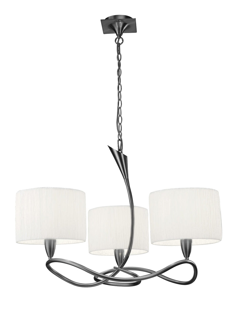 Mantra M3706 Lua Pendant 3 Light E27, Satin Nickel With White Shades • M3706