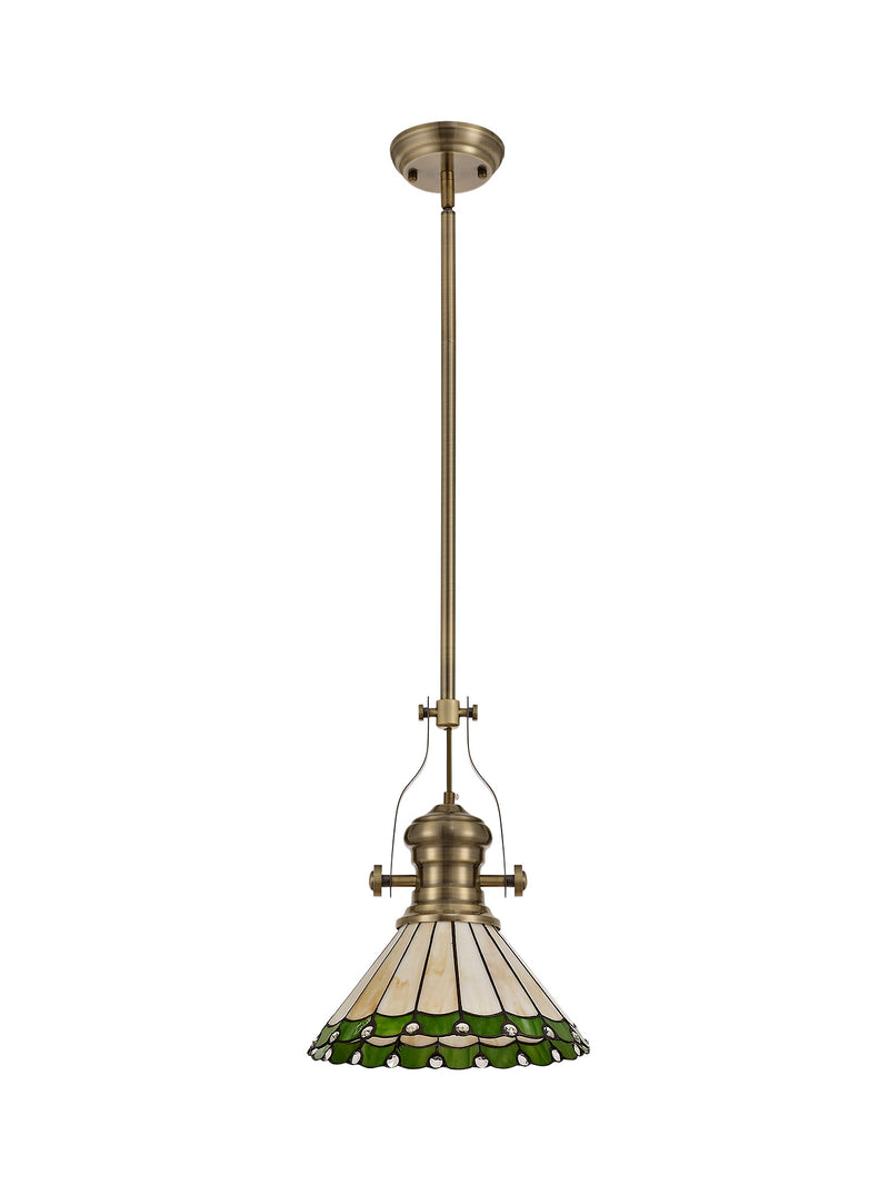 Regal Lighting SL-1036 1 Light 30cm Tiffany Pendant Antique Brass Grey And Cream With Clear Crystal Shade