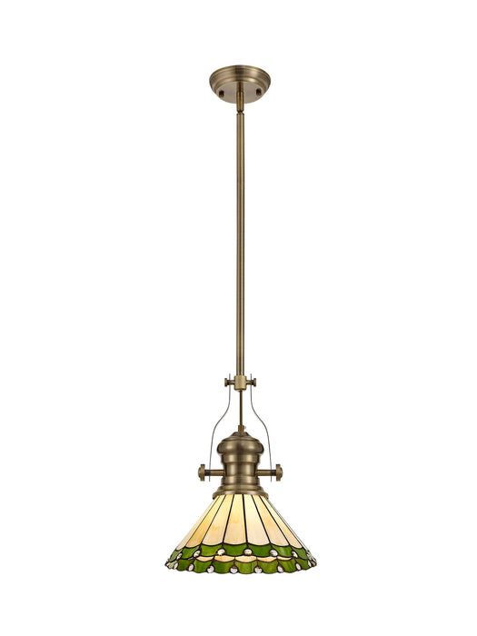 Regal Lighting SL-1036 1 Light 30cm Tiffany Pendant Antique Brass Grey And Cream With Clear Crystal Shade