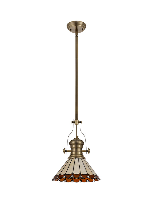 Regal Lighting SL-1035 1 Light 30cm Tiffany Pendant Antique Brass Amber And Cream With Clear Crystal Shade
