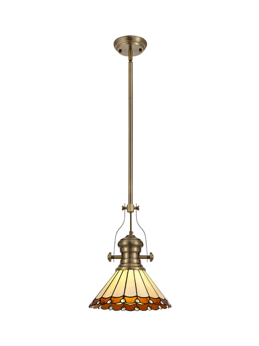 Regal Lighting SL-1035 1 Light 30cm Tiffany Pendant Antique Brass Amber And Cream With Clear Crystal Shade