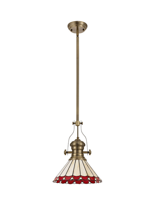 Regal Lighting SL-1034 1 Light 30cm Tiffany Pendant Antique Brass Red And Cream With Clear Crystal Shade