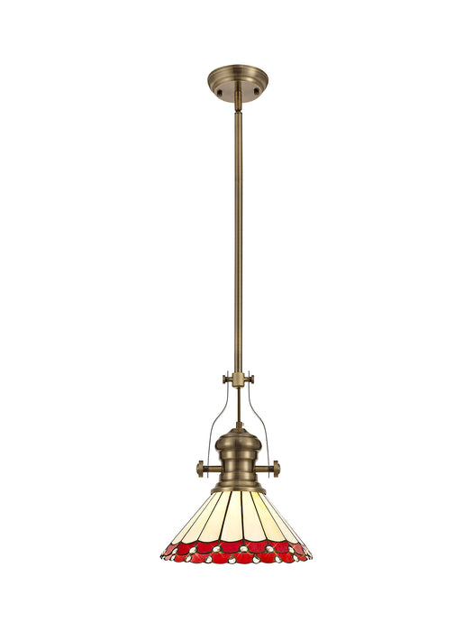 Regal Lighting SL-1034 1 Light 30cm Tiffany Pendant Antique Brass Red And Cream With Clear Crystal Shade