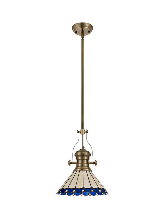 Regal Lighting SL-1033 1 Light 30cm Tiffany Pendant Antique Brass Blue And Cream With Clear Crystal Shade