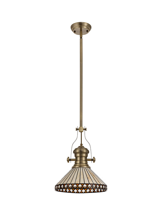Regal Lighting SL-1032 1 Light 30cm Tiffany Pendant Antique Brass Amber And Cream With Clear Crystal Shade