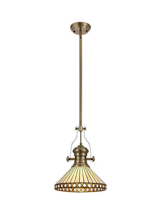 Regal Lighting SL-1032 1 Light 30cm Tiffany Pendant Antique Brass Amber And Cream With Clear Crystal Shade