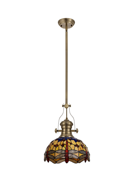 Regal Lighting SL-1031 1 Light 30cm Tiffany Pendant Antique Brass Blue And Cream With Clear Crystal Shade