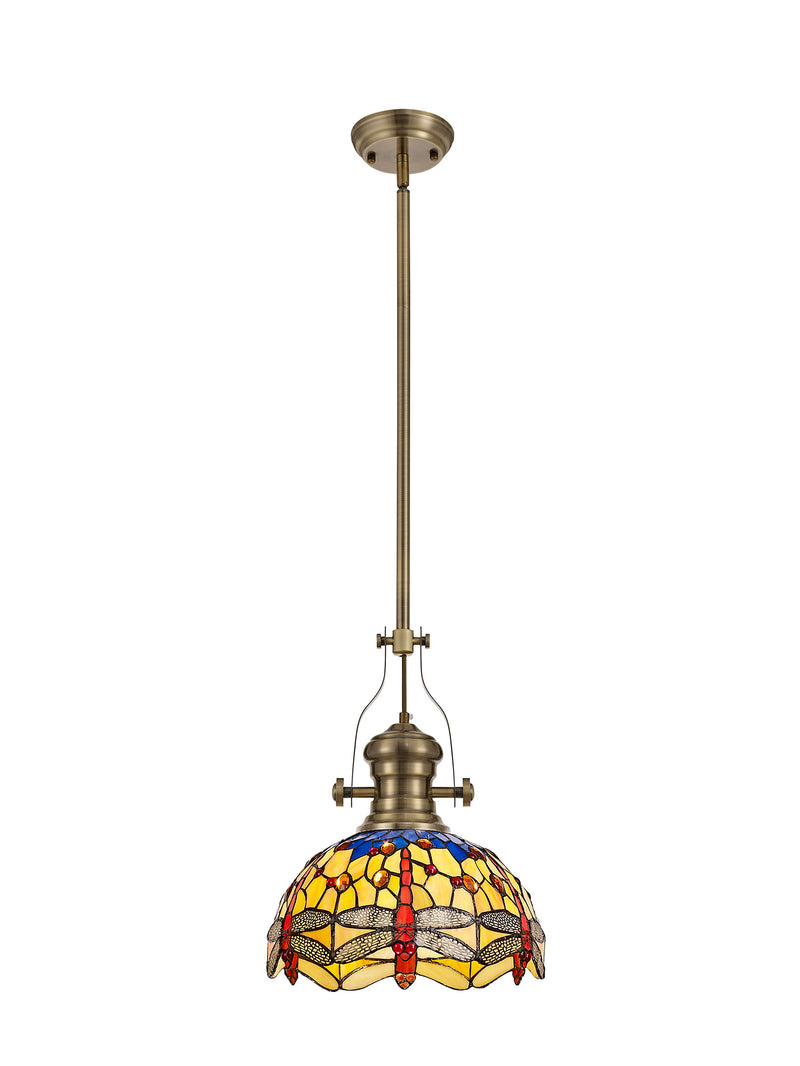 Regal Lighting SL-1031 1 Light 30cm Tiffany Pendant Antique Brass Blue And Cream With Clear Crystal Shade