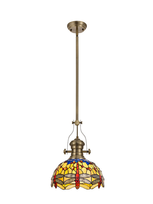 Regal Lighting SL-1031 1 Light 30cm Tiffany Pendant Antique Brass Blue And Cream With Clear Crystal Shade