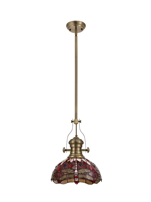 Regal Lighting SL-1030 1 Light 30cm Tiffany Pendant Antique Brass Purple And Pink With Clear Crystal Shade