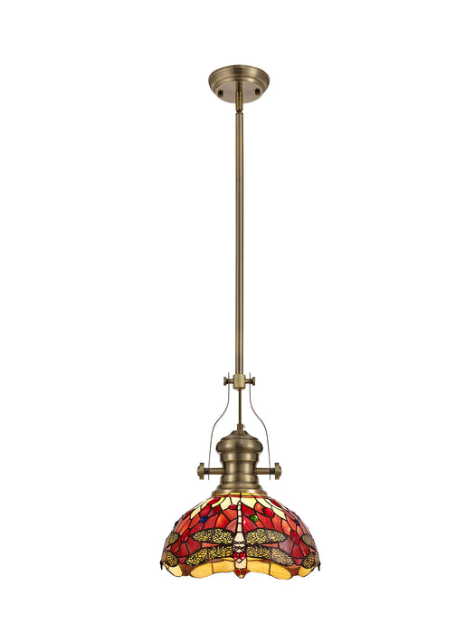 Regal Lighting SL-1030 1 Light 30cm Tiffany Pendant Antique Brass Purple And Pink With Clear Crystal Shade