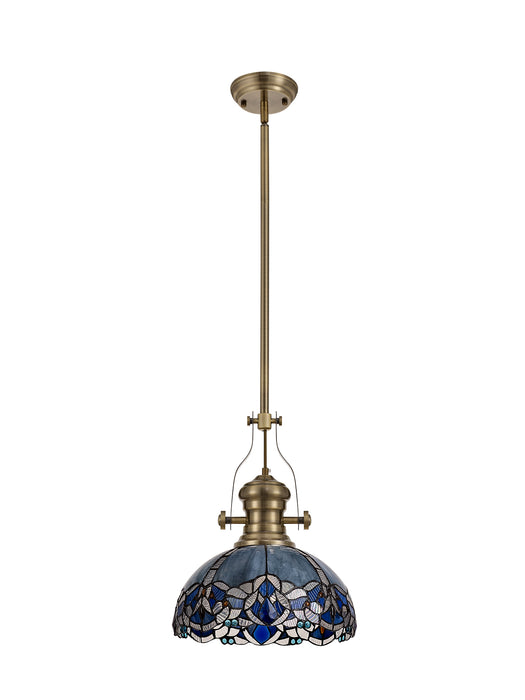 Regal Lighting SL-1029 1 Light 30cm Tiffany Pendant Antique Brass Blue With Clear Crystal Shade