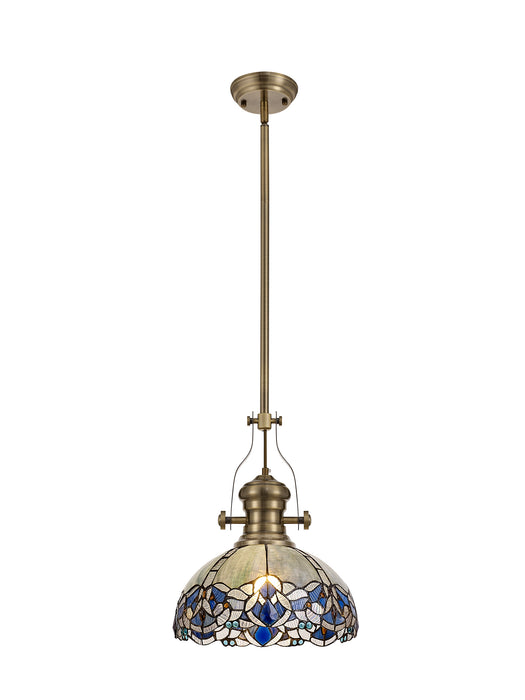 Regal Lighting SL-1029 1 Light 30cm Tiffany Pendant Antique Brass Blue With Clear Crystal Shade