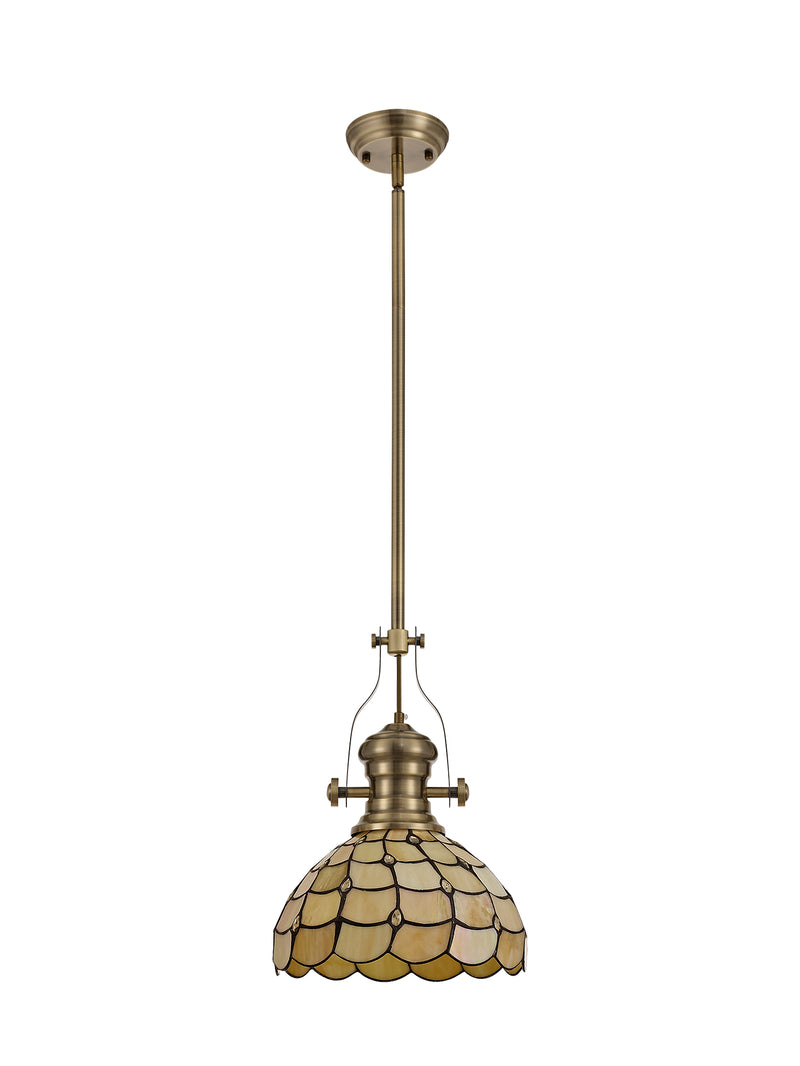 Regal Lighting SL-1028 1 Light 30cm Tiffany Pendant Antique Brass Beige With Clear Crystal Shade