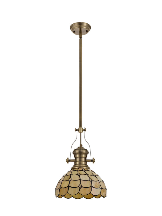 Regal Lighting SL-1028 1 Light 30cm Tiffany Pendant Antique Brass Beige With Clear Crystal Shade