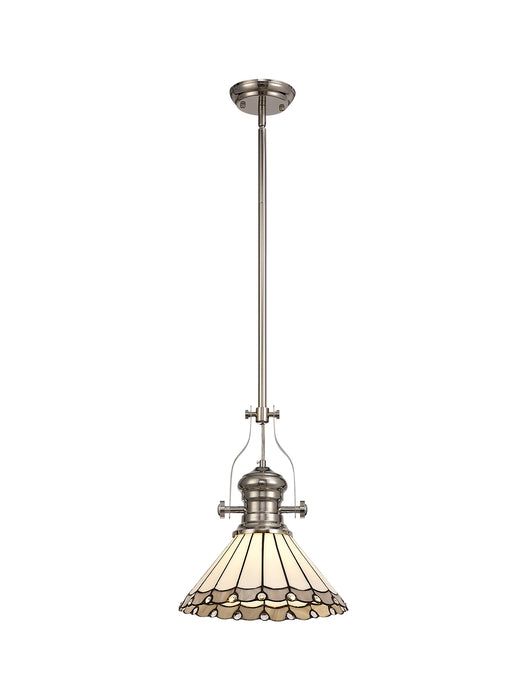Regal Lighting SL-1023 1 Light 30cm Tiffany Pendant Polished Nickel Grey And Cream With Clear Crystal Shade