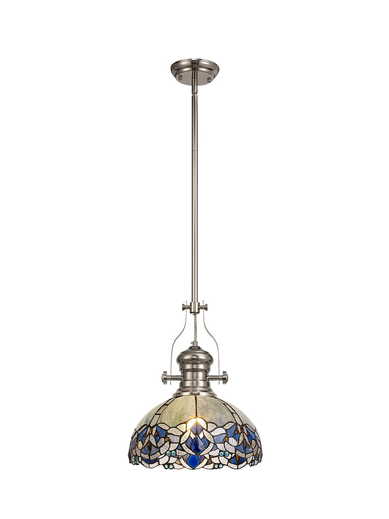 Regal Lighting SL-1019 1 Light 30cm Tiffany Pendant Polished Nickel Blue With Clear Crystal Shade