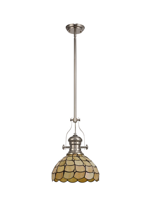 Regal Lighting SL-1018 1 Light Tiffany Pendant Polished Nickel With Beige With Clear Crystal Shade