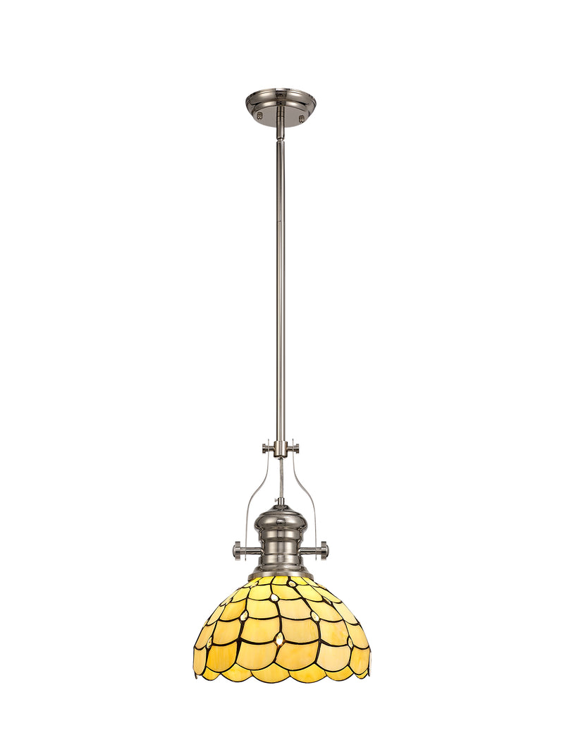 Regal Lighting SL-1018 1 Light Tiffany Pendant Polished Nickel With Beige With Clear Crystal Shade