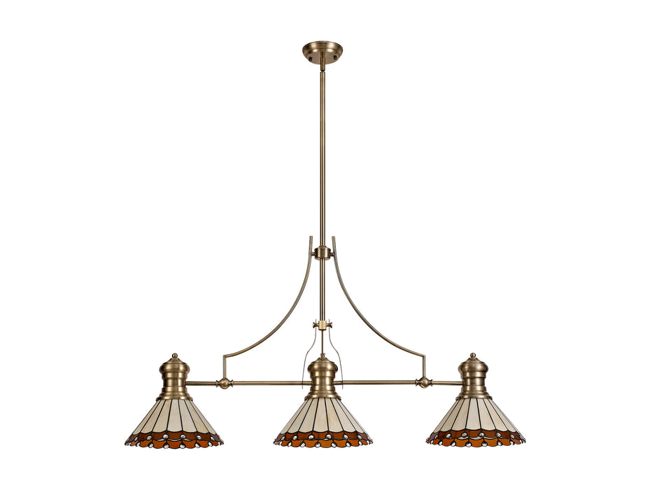 Regal Lighting SL-1016 3 Light Tiffany Pendant Antique Brass With Amber and Cream With Clear Crystal Shades